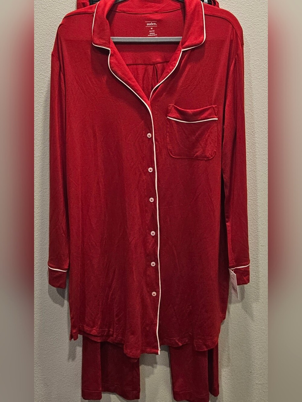 Auden Red Long-Sleeve Button Pajama Set with White Piping